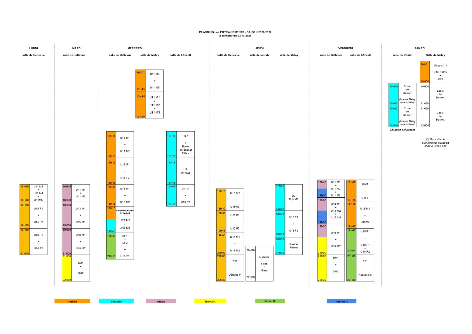 Planning entraînements